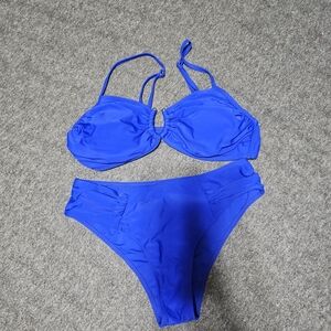 Royal Blue 2-Piece Bikini Set Halter Top High Cut Size L